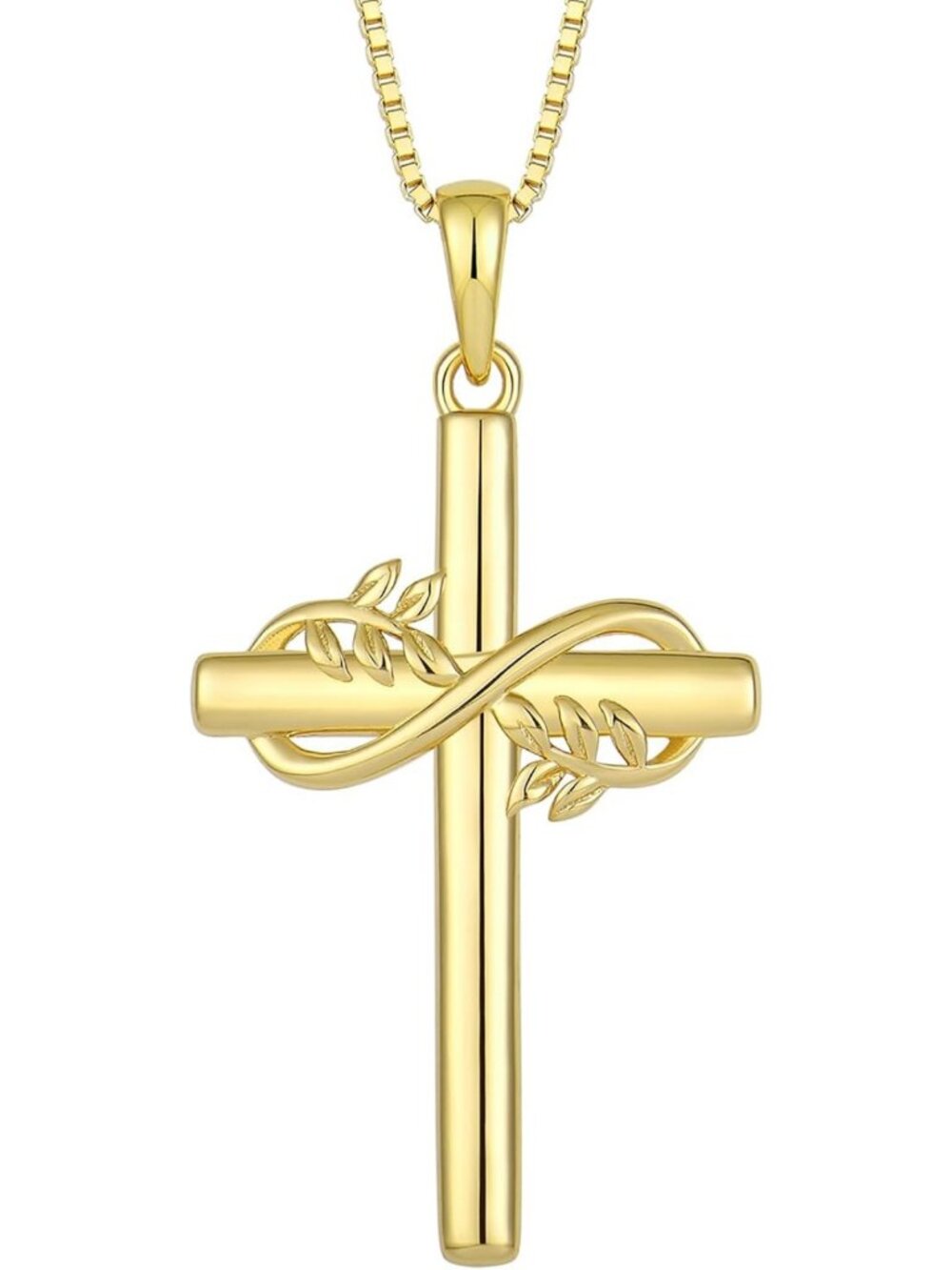 925 Sterling Silver Infinity Cross Necklace with Tree Leaves Pendant for Women